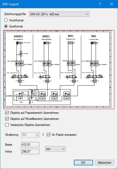 DXF-Import Dialog im FluidDraw