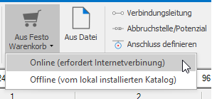 Menüpunkt zum Einfügen eines Online Warenkorbs